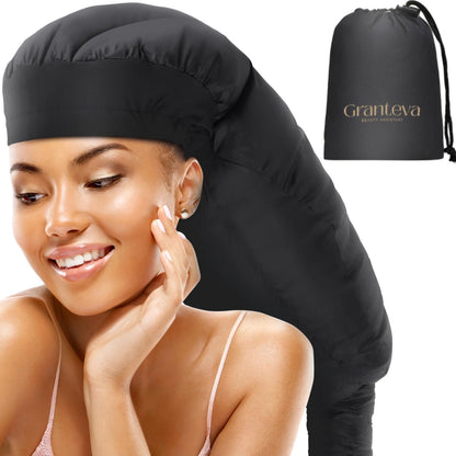Granteva Extra Large Satin Hooded Hair Dryer Bonnet Attachment with Integrated Headband – Reduces Heat Around Ears & Neck, Speeds Up Drying, Deep Conditioning at Home Avelisse