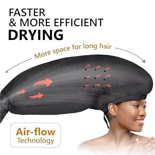 Granteva Extra Large Satin Hooded Hair Dryer Bonnet Attachment with Integrated Headband – Reduces Heat Around Ears & Neck, Speeds Up Drying, Deep Conditioning at Home Avelisse
