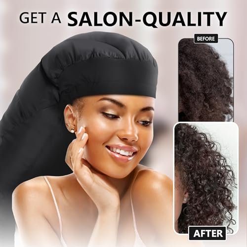 Granteva Extra Large Satin Hooded Hair Dryer Bonnet Attachment with Integrated Headband – Reduces Heat Around Ears & Neck, Speeds Up Drying, Deep Conditioning at Home Avelisse