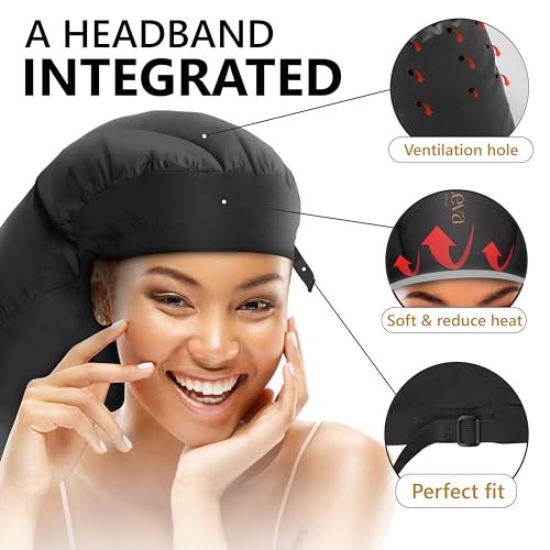 Granteva Extra Large Satin Hooded Hair Dryer Bonnet Attachment with Integrated Headband – Reduces Heat Around Ears & Neck, Speeds Up Drying, Deep Conditioning at Home Avelisse