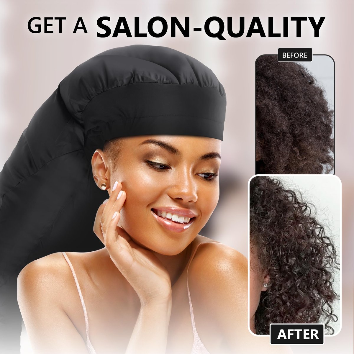 Granteva Extra Large Satin Hooded Hair Dryer Bonnet Attachment with Integrated Headband – Reduces Heat Around Ears & Neck, Speeds Up Drying, Deep Conditioning at Home Avelisse