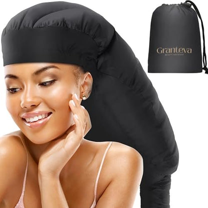 Granteva Extra Large Satin Hooded Hair Dryer Bonnet Attachment with Integrated Headband – Reduces Heat Around Ears & Neck, Speeds Up Drying, Deep Conditioning at Home Avelisse
