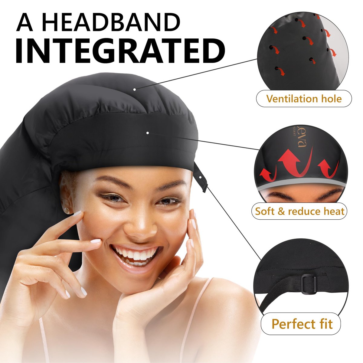 Granteva Extra Large Satin Hooded Hair Dryer Bonnet Attachment with Integrated Headband – Reduces Heat Around Ears & Neck, Speeds Up Drying, Deep Conditioning at Home Avelisse