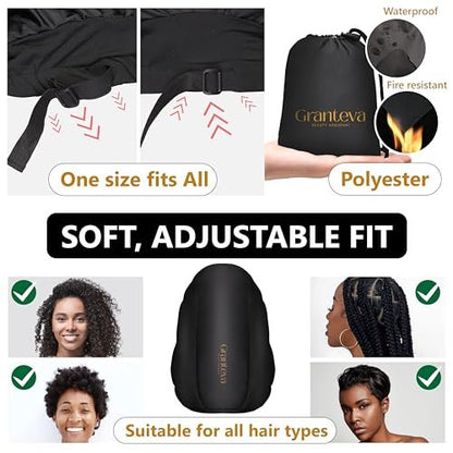 Granteva Extra Large Satin Hooded Hair Dryer Bonnet Attachment with Integrated Headband – Reduces Heat Around Ears & Neck, Speeds Up Drying, Deep Conditioning at Home Avelisse