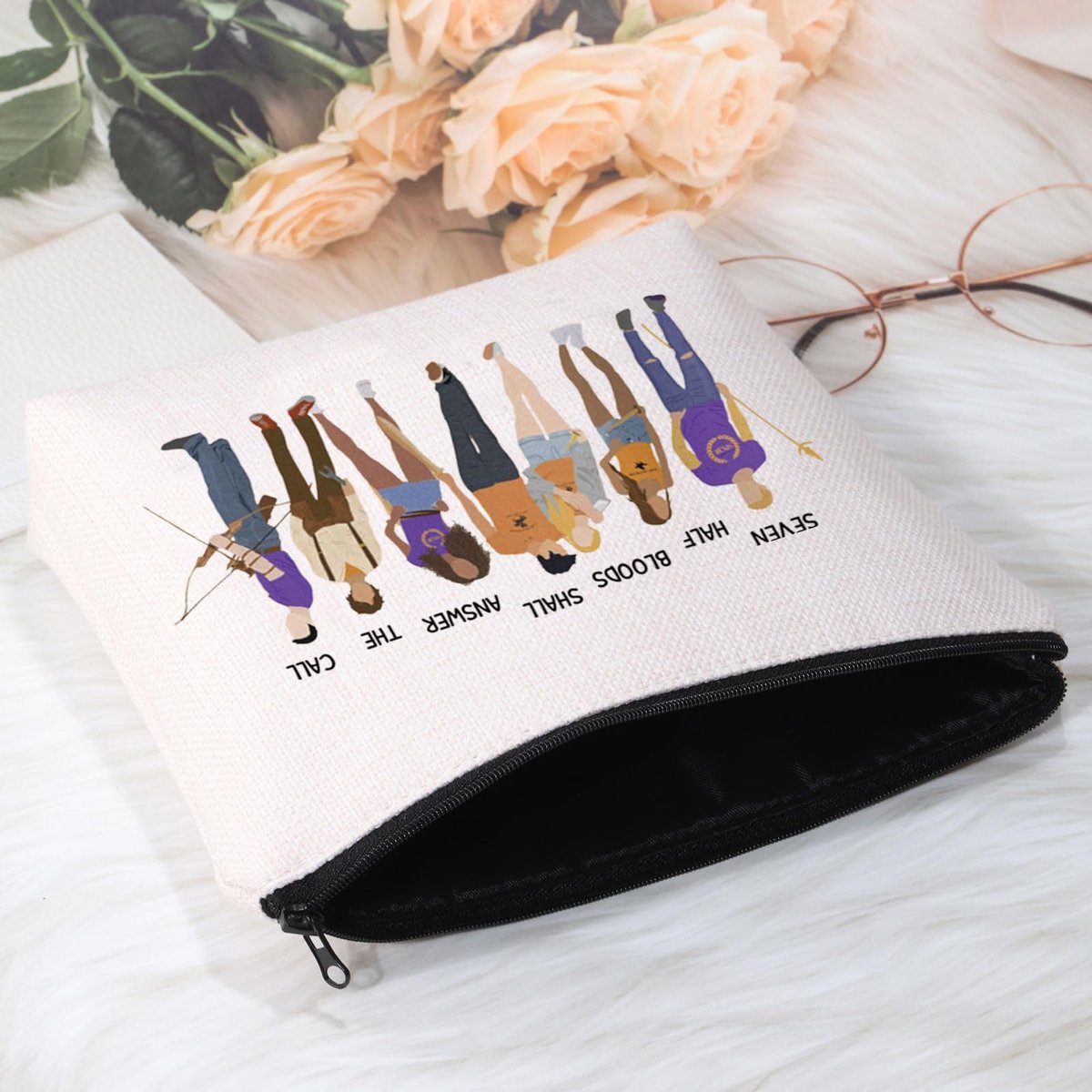 POFULL Book Lover Cosmetic Bag: Seven Half Bloods Shall Answer The Call – Bookish Gift Makeup Pouch (Beige, Canvas) - görsel 5