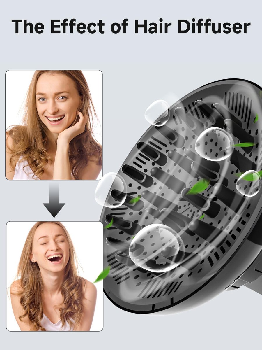 Universal Hair Diffuser Attachment for Curly Hair – Fits 1.5-2.5" Hair Dryers, Black - görsel 5
