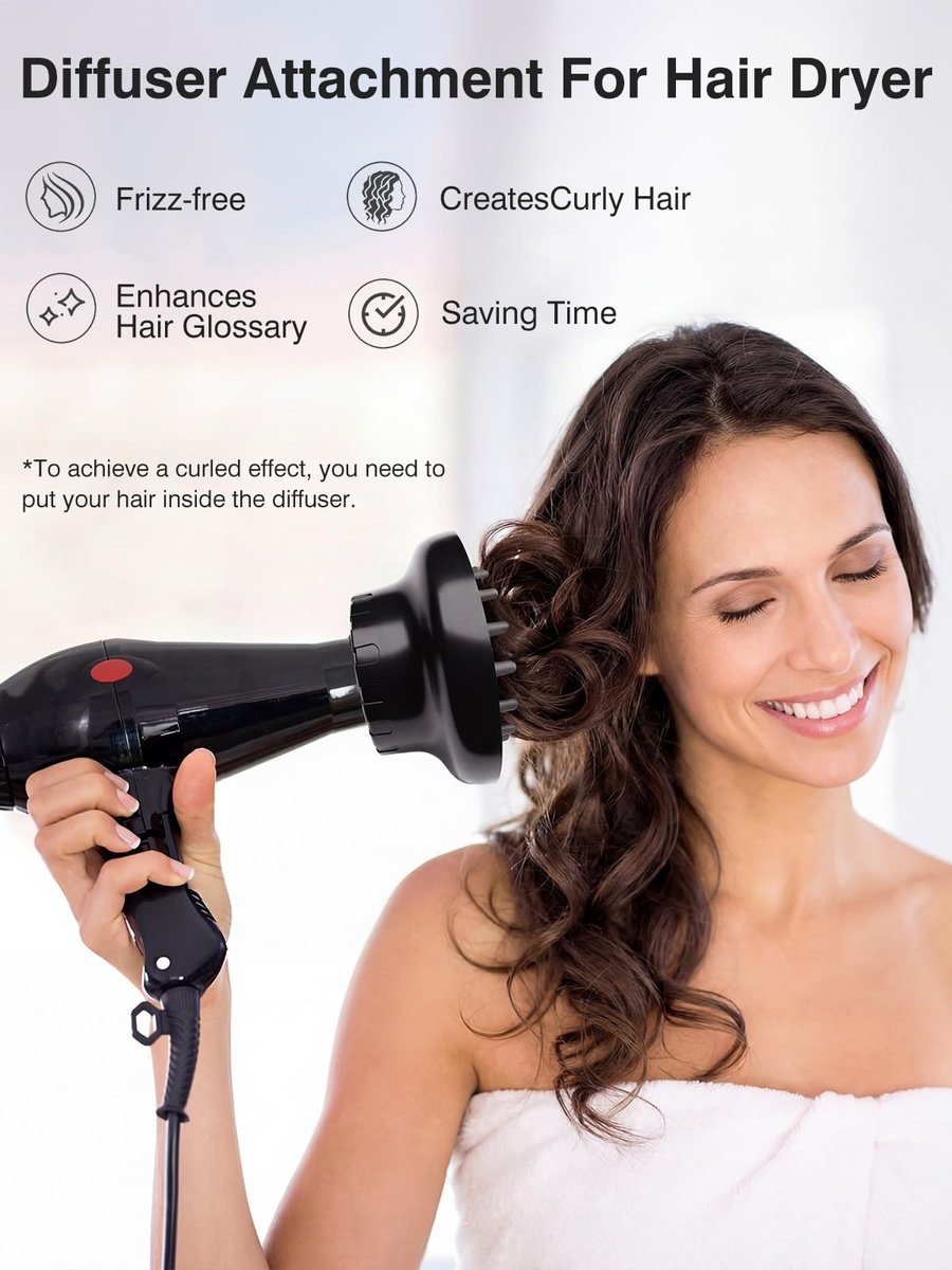 Universal Hair Diffuser Attachment for Curly Hair – Fits 1.5-2.5" Hair Dryers, Black - görsel 3
