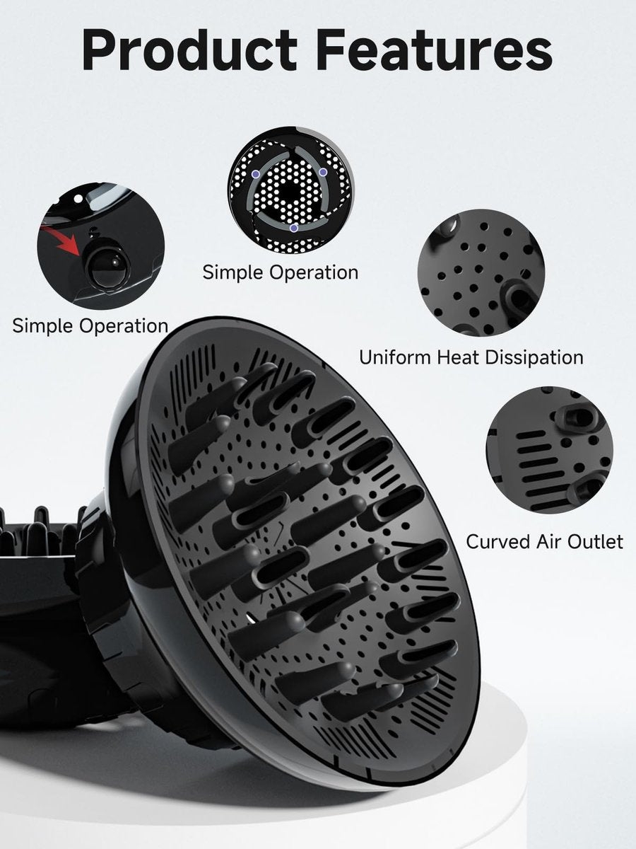 Universal Hair Diffuser Attachment for Curly Hair – Fits 1.5-2.5" Hair Dryers, Black - görsel 9