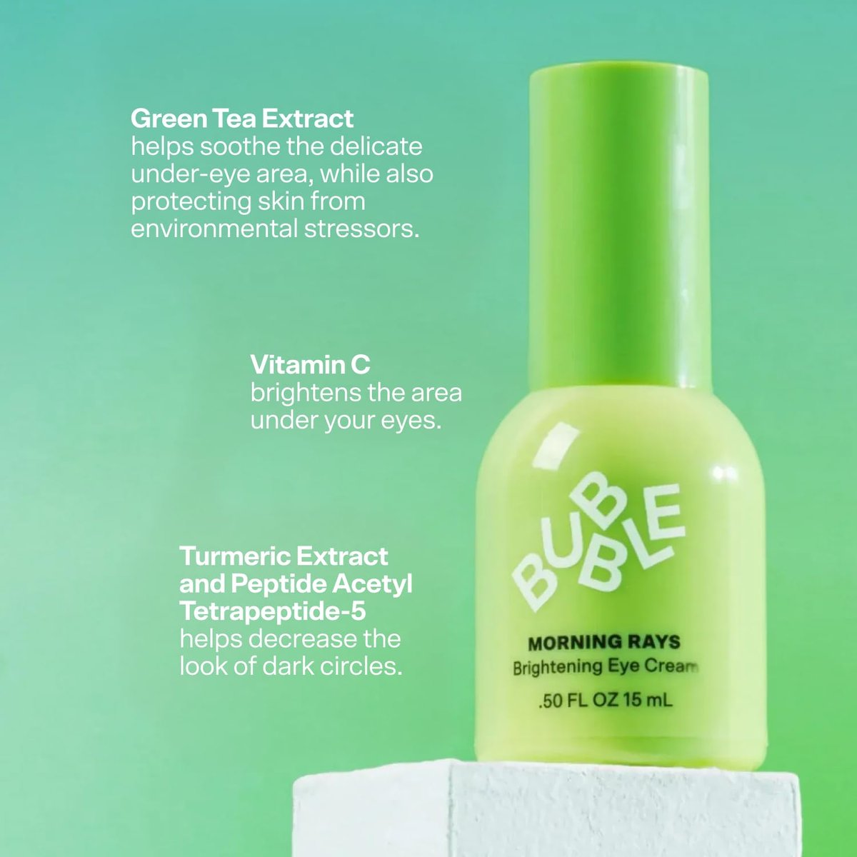 Bubble Skincare Morning Rays Brightening Eye Cream - Vitamin C Under Eye Cream for Dark Circles & Puffiness - Enriched with Green Tea Extract to Calm, Protect & Soothe Skin (15ml) Avelisse