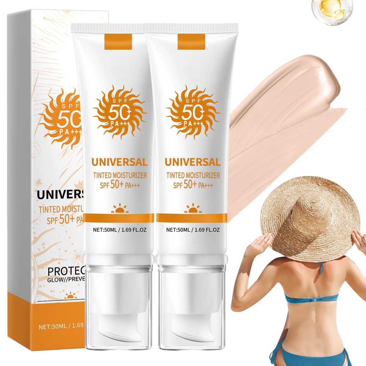 Tinted Sunscreen for Face SPF 50 - Universal Protector Solar Con Color, Face Sunscreen Moisturizer, Hydrating Sun Essence, No Sticky | Travel Size Sunscreen (2-Pack) Avelisse