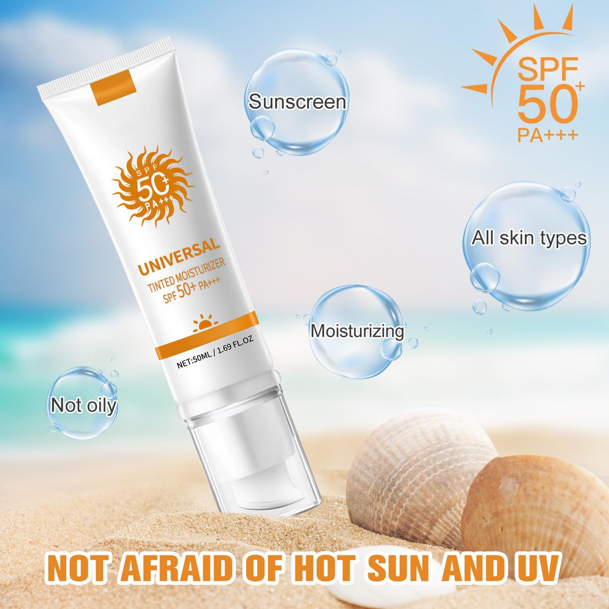Tinted Sunscreen for Face SPF 50 - Universal Protector Solar Con Color, Face Sunscreen Moisturizer, Hydrating Sun Essence, No Sticky | Travel Size Sunscreen (2-Pack) Avelisse