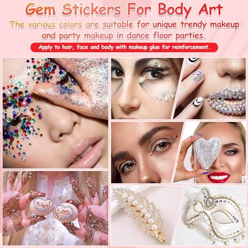 Tidponra 4170 Pcs Self Adhesive Rhinestone Gem Stickers – 6 Sizes, 15 Colors for Hair, Face, Body, DIY Crafts & Card Decorations - görsel 8
