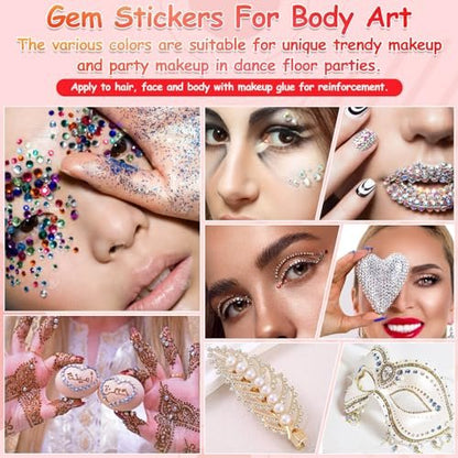 Tidponra 4170 Pcs Self Adhesive Rhinestone Gem Stickers – 6 Sizes, 15 Colors for Hair, Face, Body, DIY Crafts & Card Decorations