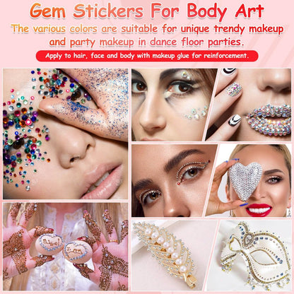 Tidponra 4170 Pcs Self Adhesive Rhinestone Gem Stickers – 6 Sizes, 15 Colors for Hair, Face, Body, DIY Crafts & Card Decorations