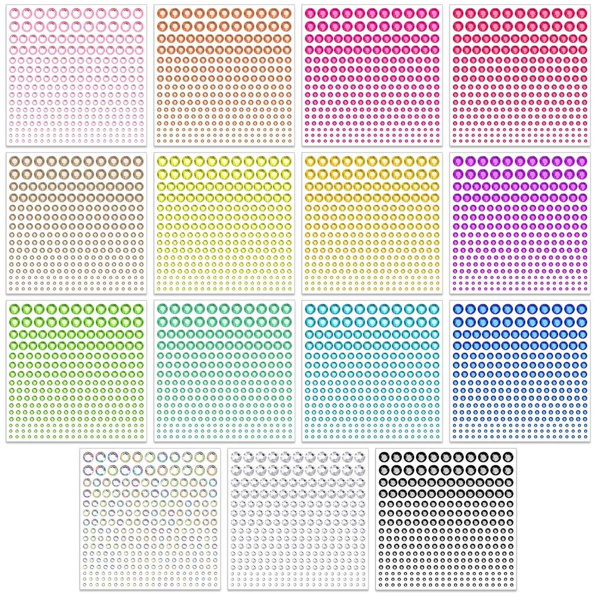 Tidponra 4170 Pcs Self Adhesive Rhinestone Gem Stickers – 6 Sizes, 15 Colors for Hair, Face, Body, DIY Crafts & Card Decorations - görsel 1