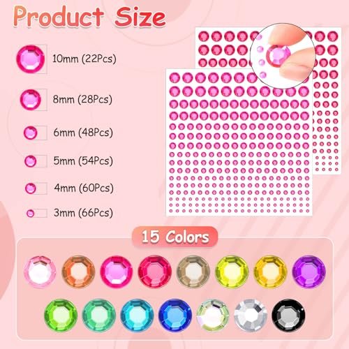 Tidponra 4170 Pcs Self Adhesive Rhinestone Gem Stickers – 6 Sizes, 15 Colors for Hair, Face, Body, DIY Crafts & Card Decorations - görsel 6