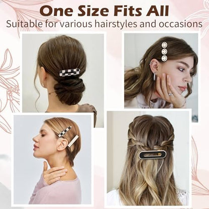 Gingbiss 18 Pcs Hair Clips for Women Girls - Black White Checker Cute Hair Barrettes with Storage Box, No Bend Korean Styling Minimalist Hair Accessories