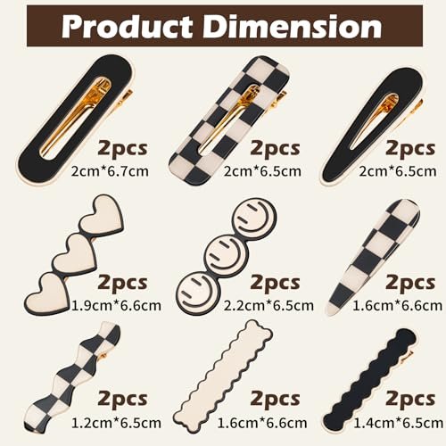 Gingbiss 18 Pcs Hair Clips for Women Girls - Black White Checker Cute Hair Barrettes with Storage Box, No Bend Korean Styling Minimalist Hair Accessories - görsel 4