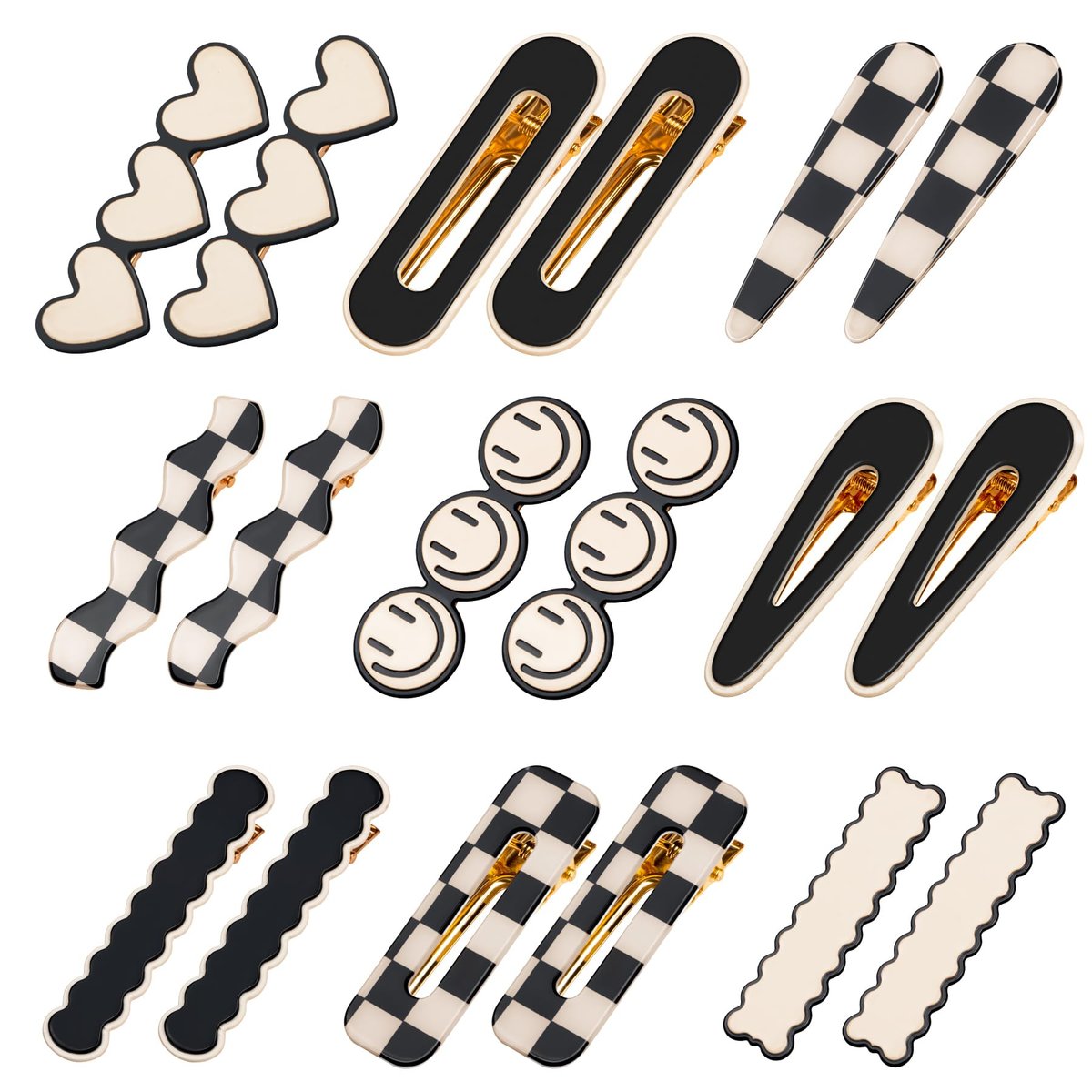 Gingbiss 18 Pcs Hair Clips for Women Girls - Black White Checker Cute Hair Barrettes with Storage Box, No Bend Korean Styling Minimalist Hair Accessories - görsel 1