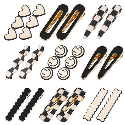 Gingbiss 18 Pcs Hair Clips for Women Girls - Black White Checker Cute Hair Barrettes with Storage Box, No Bend Korean Styling Minimalist Hair Accessories