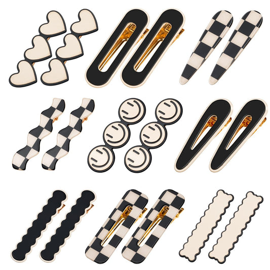 Gingbiss 18 Pcs Hair Clips for Women Girls - Black White Checker Cute Hair Barrettes with Storage Box, No Bend Korean Styling Minimalist Hair Accessories
