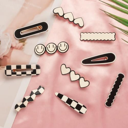 Gingbiss 18 Pcs Hair Clips for Women Girls - Black White Checker Cute Hair Barrettes with Storage Box, No Bend Korean Styling Minimalist Hair Accessories