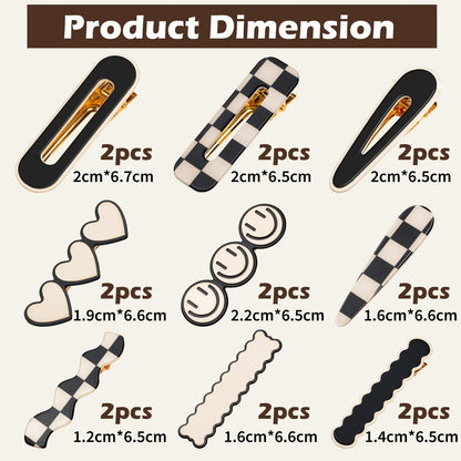 Gingbiss 18 Pcs Hair Clips for Women Girls - Black White Checker Cute Hair Barrettes with Storage Box, No Bend Korean Styling Minimalist Hair Accessories