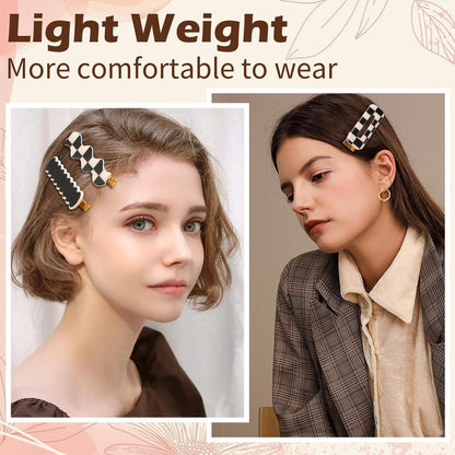 Gingbiss 18 Pcs Hair Clips for Women Girls - Black White Checker Cute Hair Barrettes with Storage Box, No Bend Korean Styling Minimalist Hair Accessories
