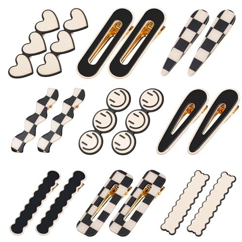 Gingbiss 18 Pcs Hair Clips for Women Girls - Black White Checker Cute Hair Barrettes with Storage Box, No Bend Korean Styling Minimalist Hair Accessories - görsel 2