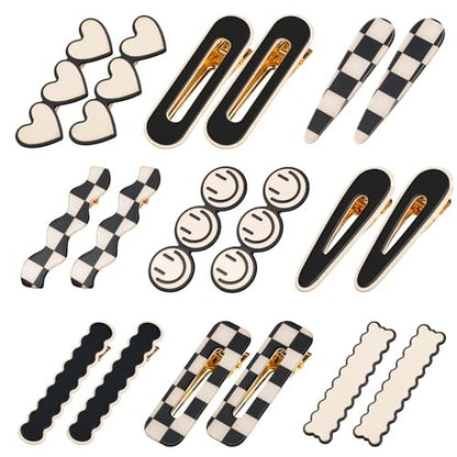 Gingbiss 18 Pcs Hair Clips for Women Girls - Black White Checker Cute Hair Barrettes with Storage Box, No Bend Korean Styling Minimalist Hair Accessories