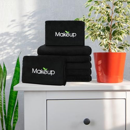 Orighty 6 Pack Premium Makeup Remover Wash Cloths - Super Soft, Quick Dry Microfiber Coral Fleece Face Towels for Cleansing, 13 x 13 Inch, Black