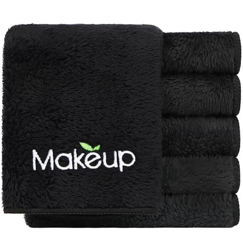 Orighty 6 Pack Premium Makeup Remover Wash Cloths - Super Soft, Quick Dry Microfiber Coral Fleece Face Towels for Cleansing, 13 x 13 Inch, Black - görsel 2