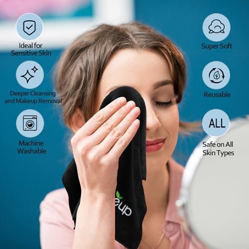 Orighty 6 Pack Premium Makeup Remover Wash Cloths - Super Soft, Quick Dry Microfiber Coral Fleece Face Towels for Cleansing, 13 x 13 Inch, Black - görsel 8