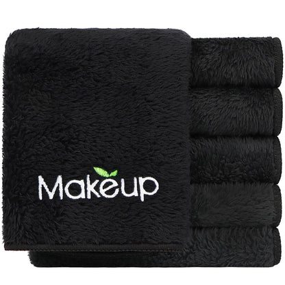 Orighty 6 Pack Premium Makeup Remover Wash Cloths - Super Soft, Quick Dry Microfiber Coral Fleece Face Towels for Cleansing, 13 x 13 Inch, Black