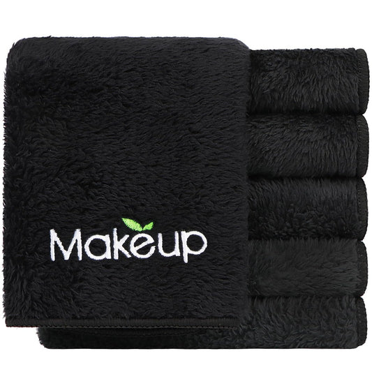 Orighty 6 Pack Premium Makeup Remover Wash Cloths - Super Soft, Quick Dry Microfiber Coral Fleece Face Towels for Cleansing, 13 x 13 Inch, Black