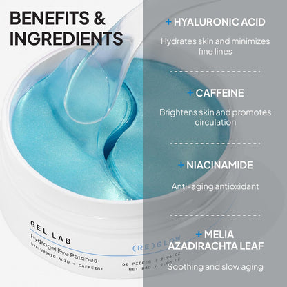 Gel Lab REGLOW Hyaluronic Acid & Caffeine Korean Skincare Eye Patches - Hydrating Under Eye Mask for Puffy Eyes, Dark Circles, and Wrinkles (60 Patches) Avelisse
