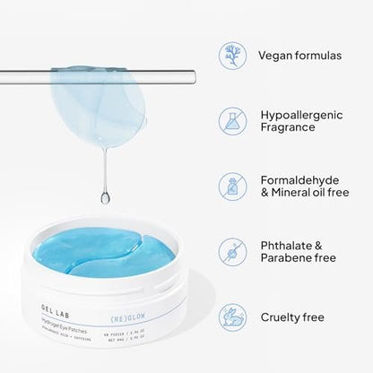 Gel Lab REGLOW Hyaluronic Acid & Caffeine Korean Skincare Eye Patches - Hydrating Under Eye Mask for Puffy Eyes, Dark Circles, and Wrinkles (60 Patches) Avelisse