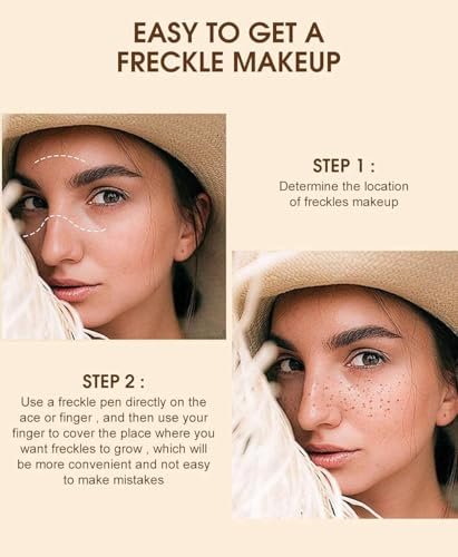 YEOSMINE Freckle Pen 2PCS Waterproof Natural Lifelike Faux Freckle Makeup Pen - Brown, Longlasting Soft Small Dot Pen for Effortless Sunkissed Skin