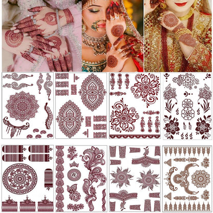 8 Sheets Red Brown Lace Floral Temporary Tattoo Stickers – Long Lasting Waterproof Body Art for Beach, Festival, Wedding & Party Decor