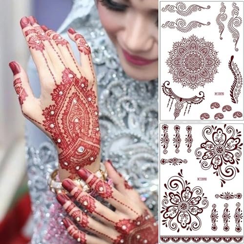 8 Sheets Red Brown Lace Floral Temporary Tattoo Stickers – Long Lasting Waterproof Body Art for Beach, Festival, Wedding & Party Decor - görsel 6
