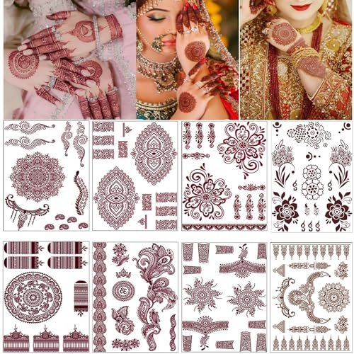 8 Sheets Red Brown Lace Floral Temporary Tattoo Stickers – Long Lasting Waterproof Body Art for Beach, Festival, Wedding & Party Decor - görsel 2