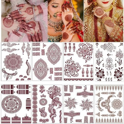 8 Sheets Red Brown Lace Floral Temporary Tattoo Stickers – Long Lasting Waterproof Body Art for Beach, Festival, Wedding & Party Decor