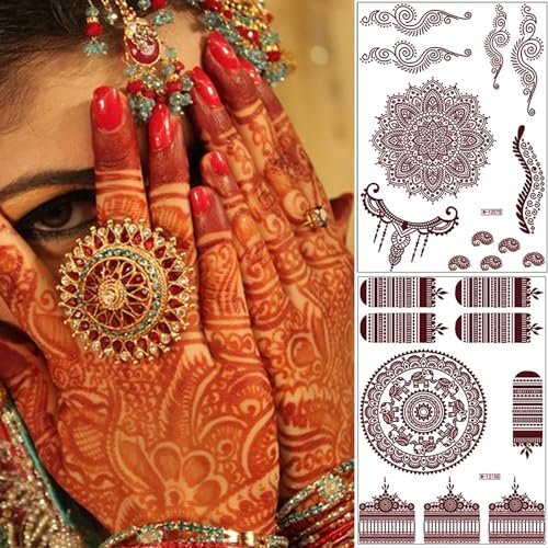 8 Sheets Red Brown Lace Floral Temporary Tattoo Stickers – Long Lasting Waterproof Body Art for Beach, Festival, Wedding & Party Decor - görsel 8