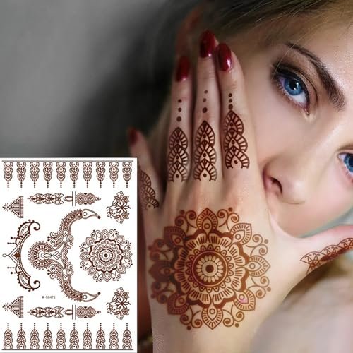 8 Sheets Red Brown Lace Floral Temporary Tattoo Stickers – Long Lasting Waterproof Body Art for Beach, Festival, Wedding & Party Decor - görsel 4