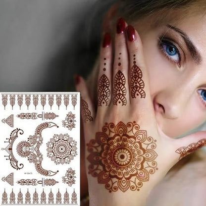 8 Sheets Red Brown Lace Floral Temporary Tattoo Stickers – Long Lasting Waterproof Body Art for Beach, Festival, Wedding & Party Decor