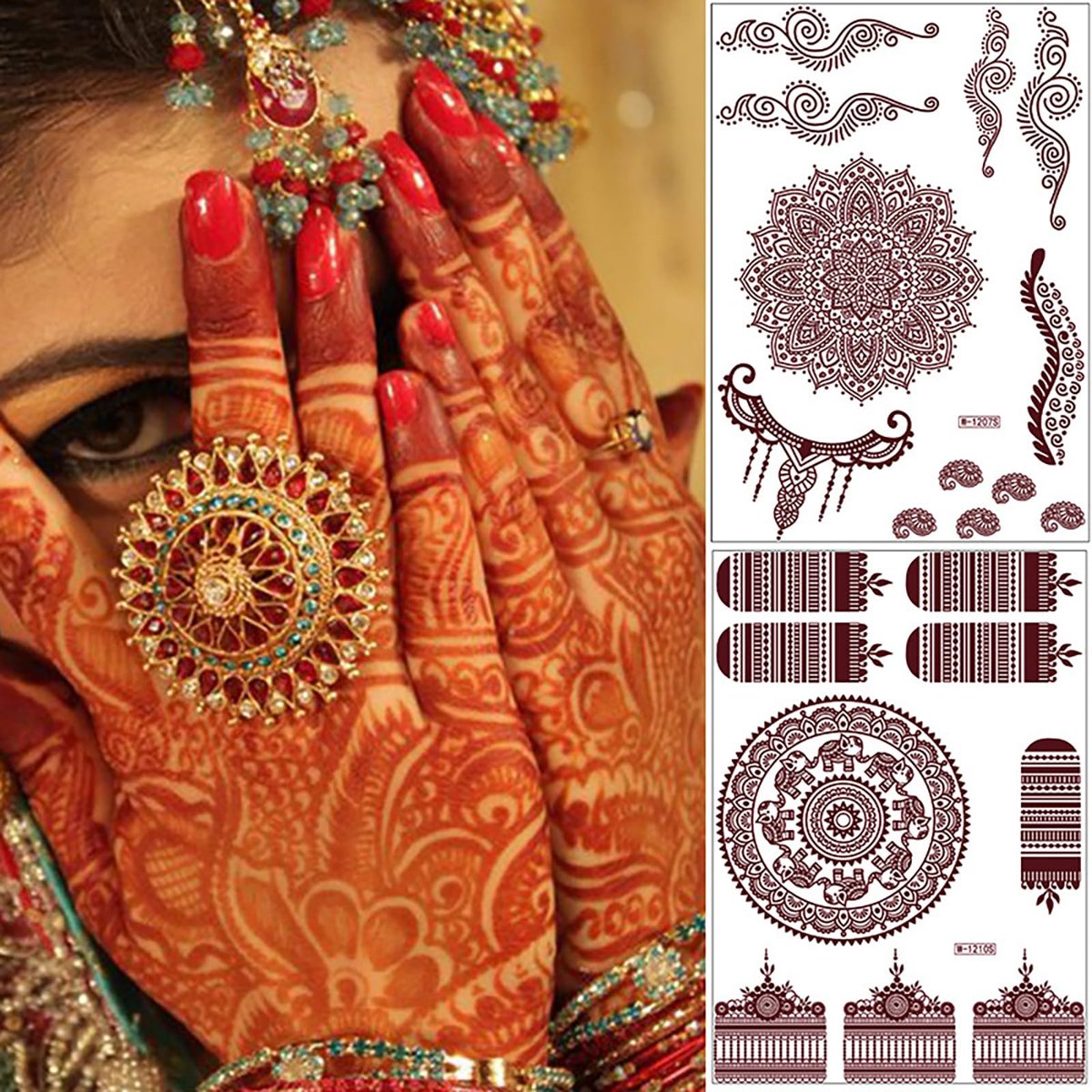 8 Sheets Red Brown Lace Floral Temporary Tattoo Stickers – Long Lasting Waterproof Body Art for Beach, Festival, Wedding & Party Decor - görsel 7