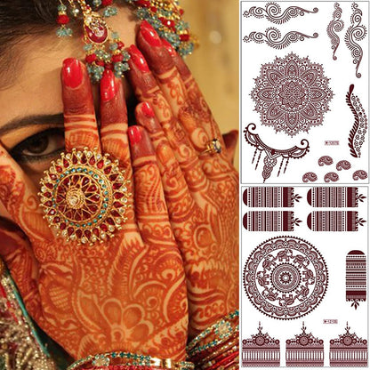 8 Sheets Red Brown Lace Floral Temporary Tattoo Stickers – Long Lasting Waterproof Body Art for Beach, Festival, Wedding & Party Decor
