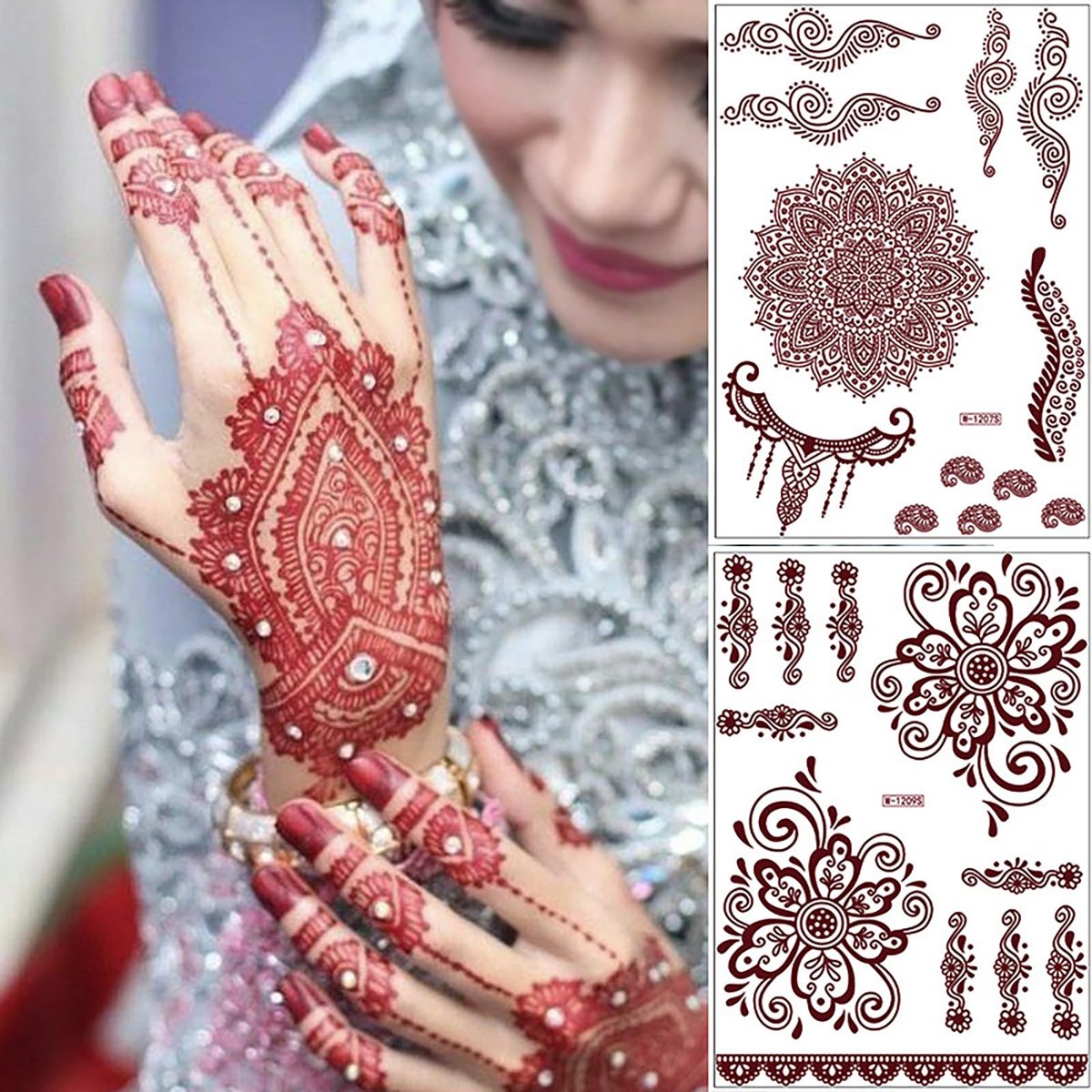 8 Sheets Red Brown Lace Floral Temporary Tattoo Stickers – Long Lasting Waterproof Body Art for Beach, Festival, Wedding & Party Decor - görsel 5