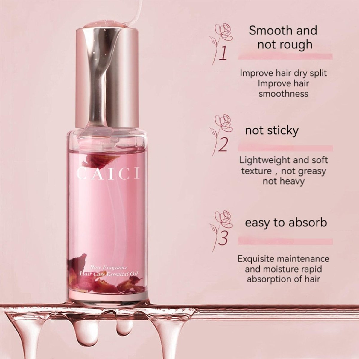 CLY AMS Hair Perfume Oil – Rose Scented Hair Treatment for Smooth, Shiny, Split-Free Hair, Ideal for Frizzy & Damaged Hair (1.41 Fl Oz) - görsel 3