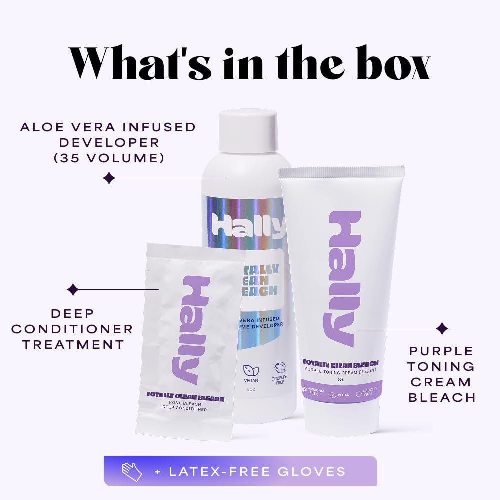Hally Gentle Hair Bleach Kit – Ammonia Free Hair Lightener with Conditioning System | Gentle Lift Up to 8 Levels | Vegan, No PPD, No Resorcinol | Salon-Inspired At-Home Totally Clean Bleach Avelisse